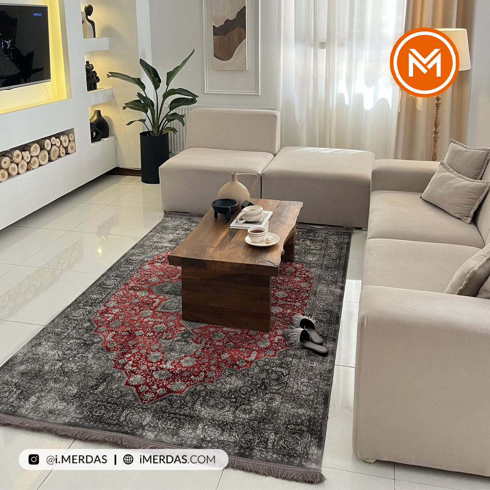 فرش ترک کد 73064 زمینه لاکی ذغالی